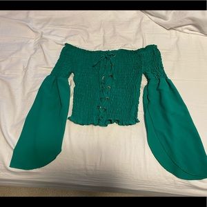 Emerald green off the shoulder top